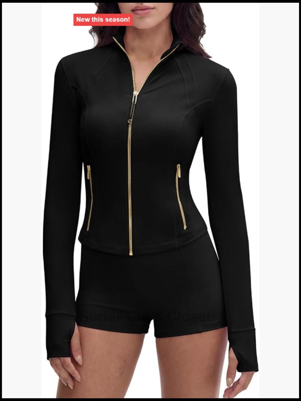 Golden Zipper Lightweight Cropped Jackets with Thumb Holes